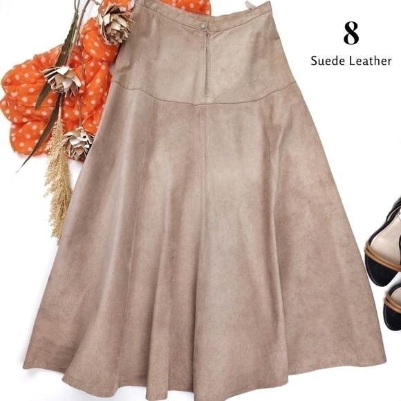 Suede Leather Maxi A Line Skirt Sz 8 - Picture 1 of 12